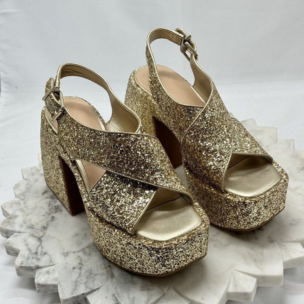 Gianni Bini Gold Glitter Platform Shoes